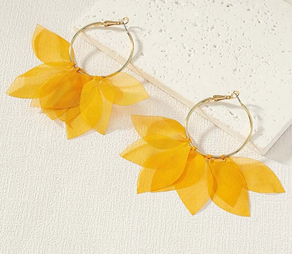 Yellow Chiffon Petal Hoop Earrings